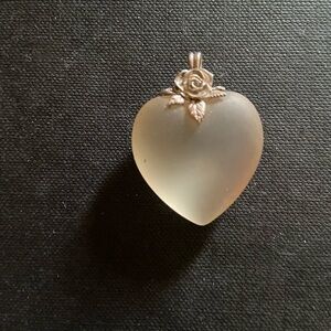 Vintage 925 Sterling Silver rose & frosted glass Franklin Mint Heart Pendant